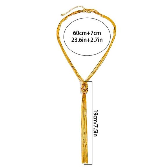 Silver Y Lariat Knot Tassel Fringe Statement Necklace - Picture 4 of 4